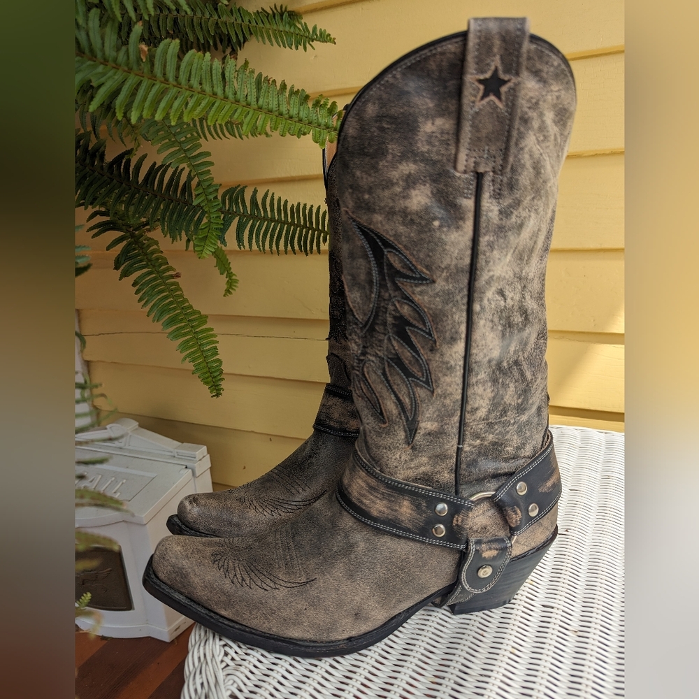 Roper Americana Eagle Leather Harness Cowgirl Western Boots 11 New Old Gringo